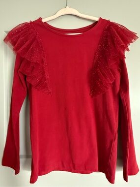 Girls' H&M Red Ruffle Shoulder Long-Sleeve Top